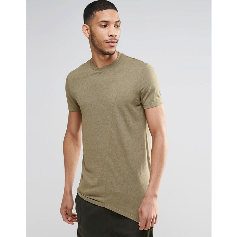 ASOS - T-shirt ultra long avec ourlet asymétrique effet lin - Vert - Vert