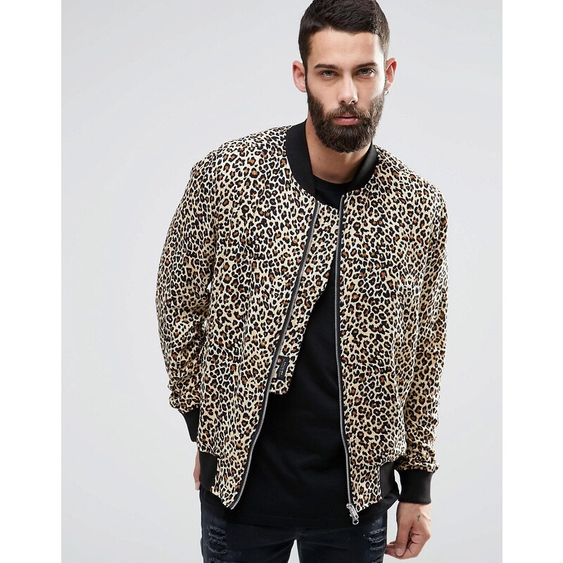Religion Leopard - Bomber en jersey imprimé léopard - Marron