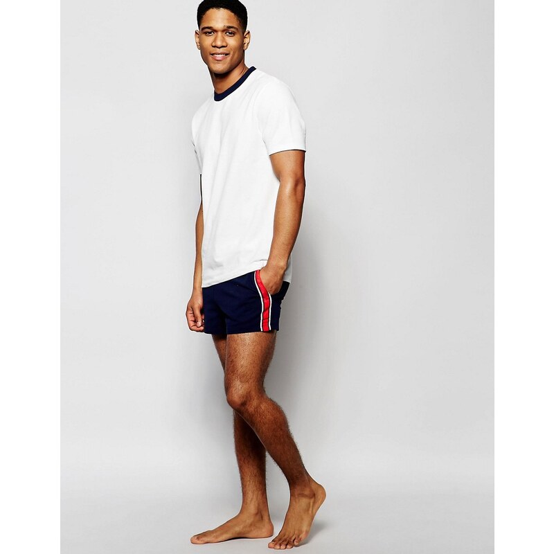 ASOS Loungewear - Short en piqué avec bande à rayures sur les côtés - Bleu marine