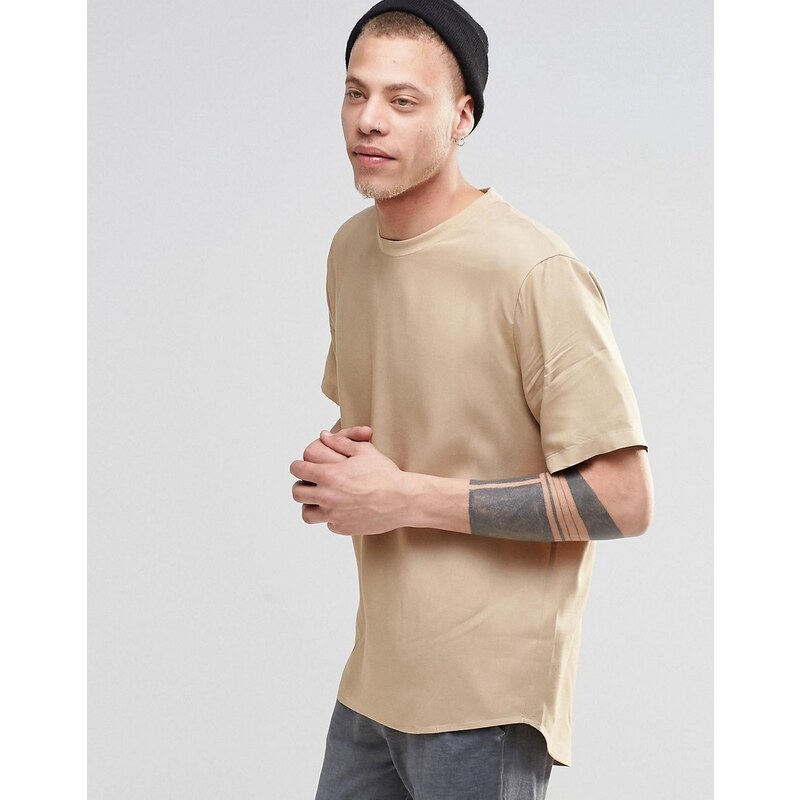 ASOS - T-shirt droit tissé à manches courtes - Camel - Beige