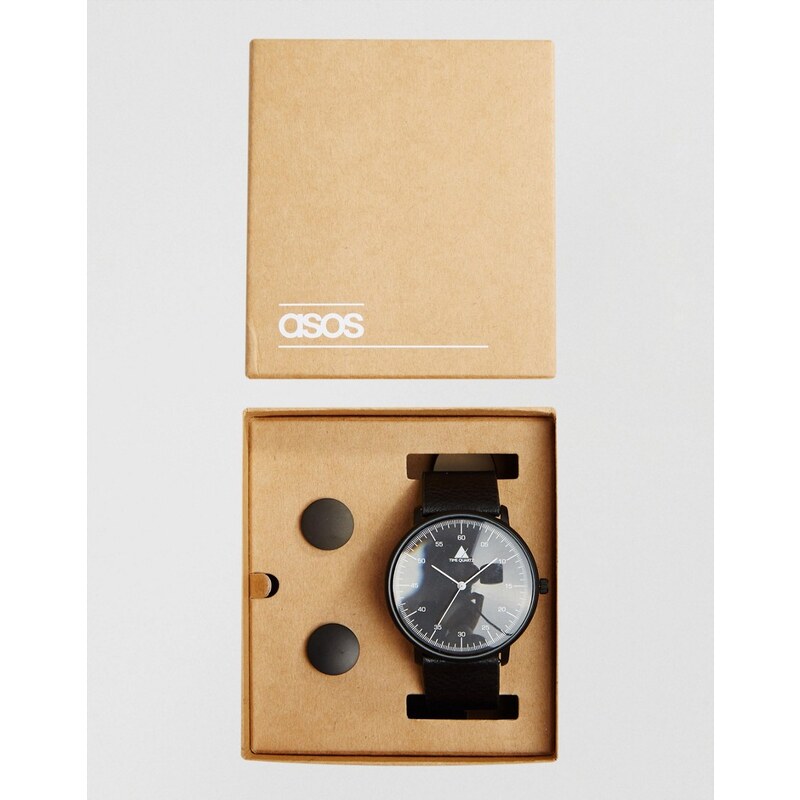 ASOS - Coffret-cadeau montre et boutons de manchettes - Noir
