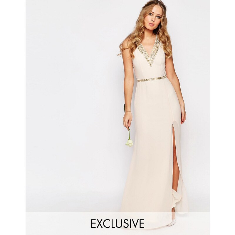 TFNC WEDDING - Maxi robe à encolure en V et bretelles à ornements - Rose