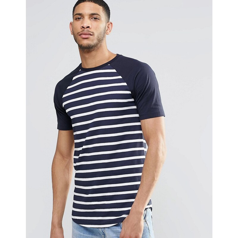 ASOS - T-shirt long moulant effet gaufré avec ourlet arrondi - Bleu marine