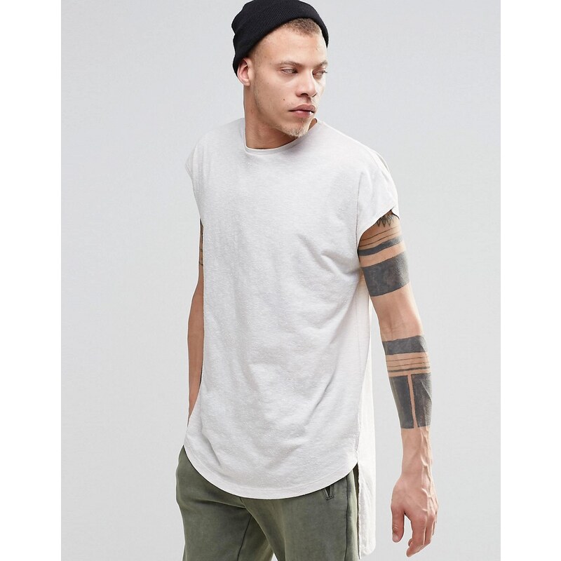 ASOS - T-shirt oversize sans manches avec ourlet arrondi et dos droit - Grège - Beige