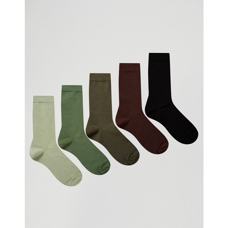 ASOS - Lot de 5 paires de chaussettes - Kaki - Vert