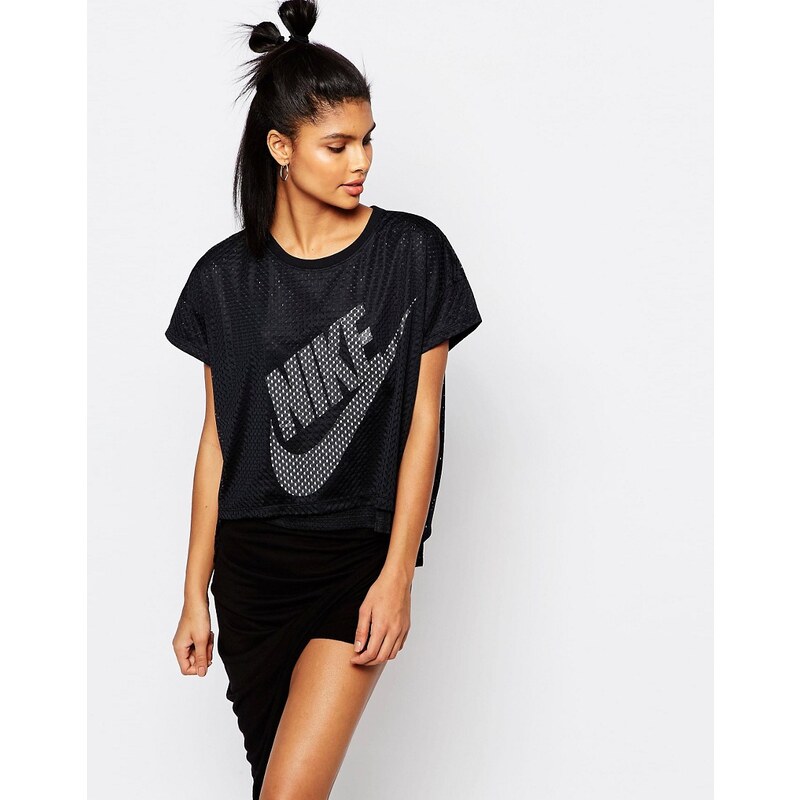 Nike - T-shirt droit avec superposition en tulle de qualité supérieure - Noir