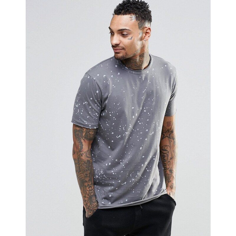 ASOS - Loungewear - T-shirt coupe skateur avec imprimé éclaboussures et bords bruts - Gris