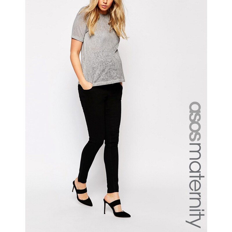 ASOS Maternity - Ridley - Jean skinny avec bande passant par-dessus le ventre - Noir pur - Noir