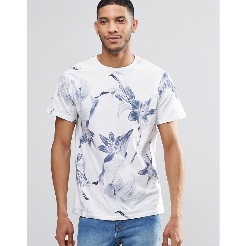 Pull&Bear - T-shirt à fleurs - Blanc - Blanc