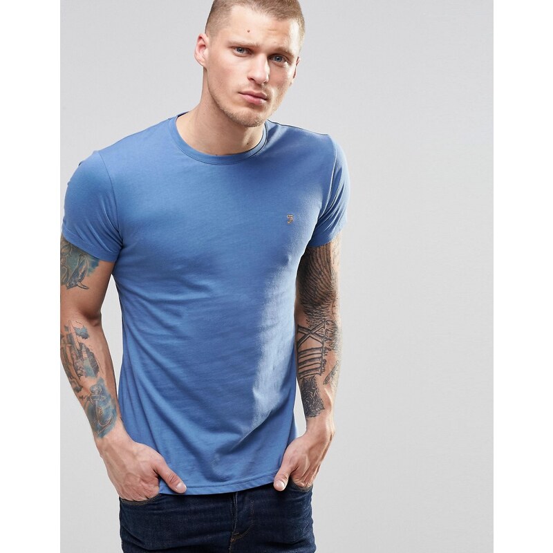 Farah - T-shirt slim avec logo F - Bleu cendré - Bleu