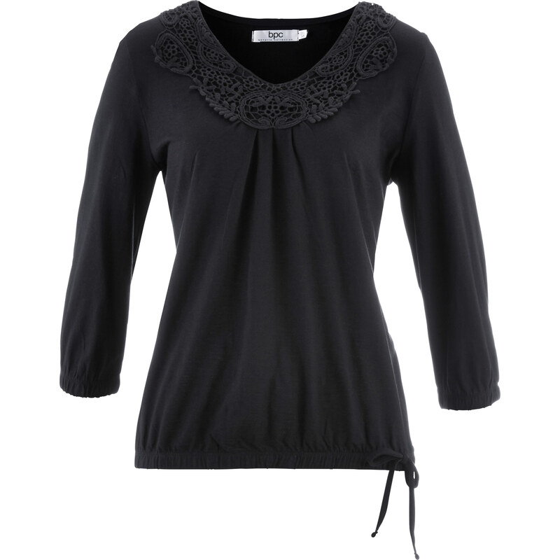 bpc bonprix collection T-shirt élastiqué manches 3/4 noir femme - bonprix