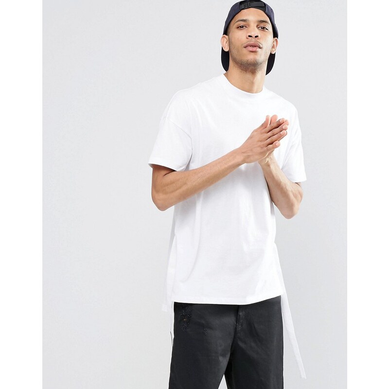 ASOS - T-shirt oversize avec ourlet asymétrique et liens sur les côtés - Blanc - Blanc