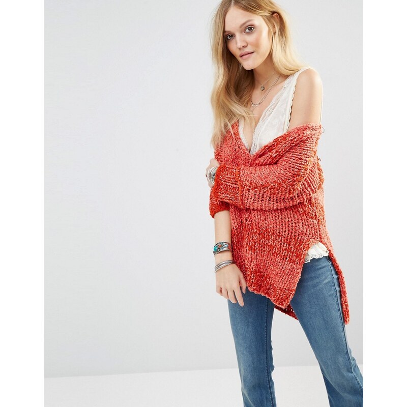 Free People - Georgia - Pull col V en maille - Rouge