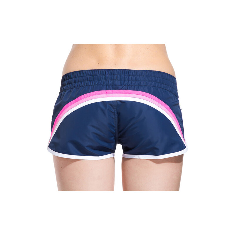 SUNDEK navy blue taffetta nylon swim shorts with rainbow bands