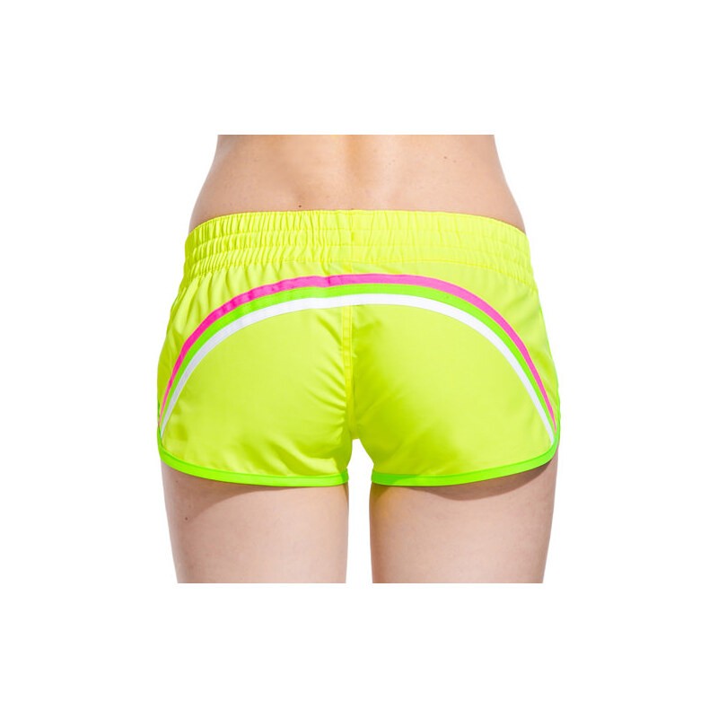 SUNDEK fluo yellow taffetta nylon swim shorts with rainbow bands