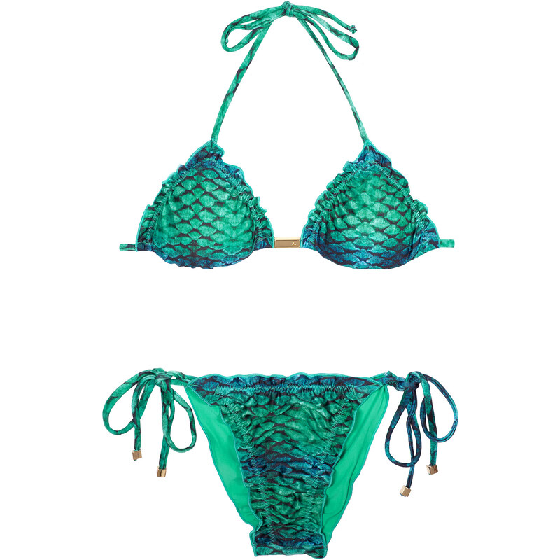 Maryssil Maillots de bain femme Bikini Triangle Bleu Et Vert, Imprimé écailles - Escamas Frufru