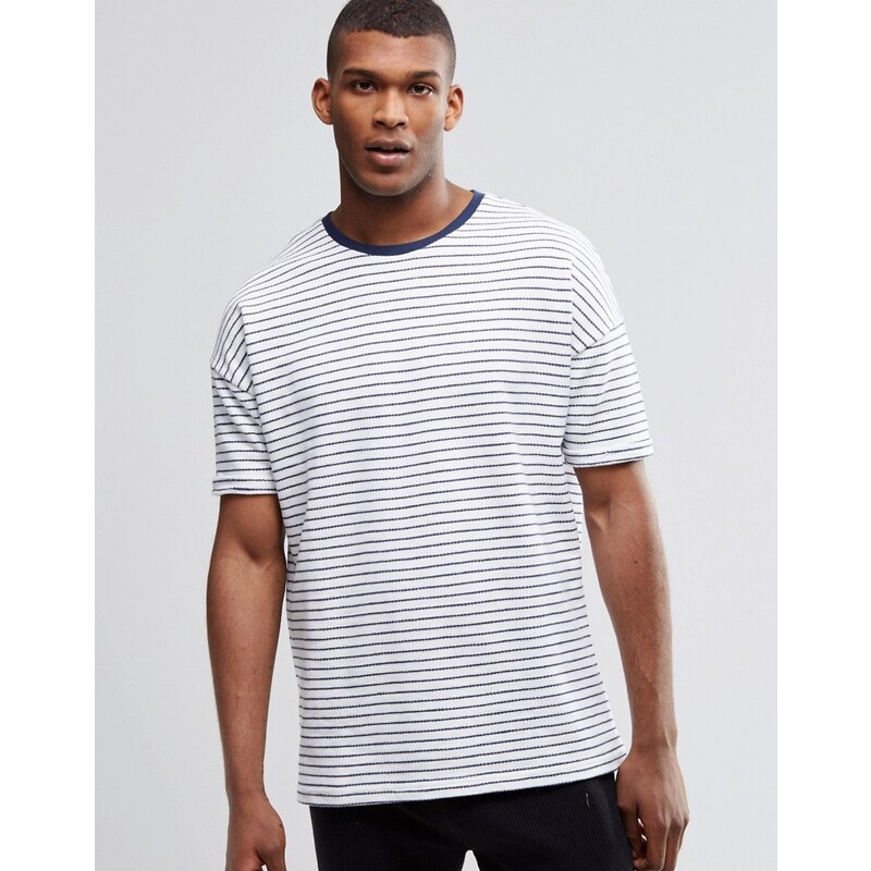 ASOS - T-shirt oversize à rayures en tissu bouclé sur l'envers - Blanc