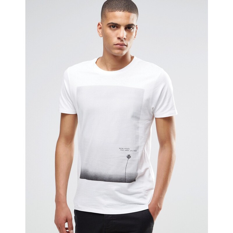 Selected Homme - T-shirt motif fleur - Blanc
