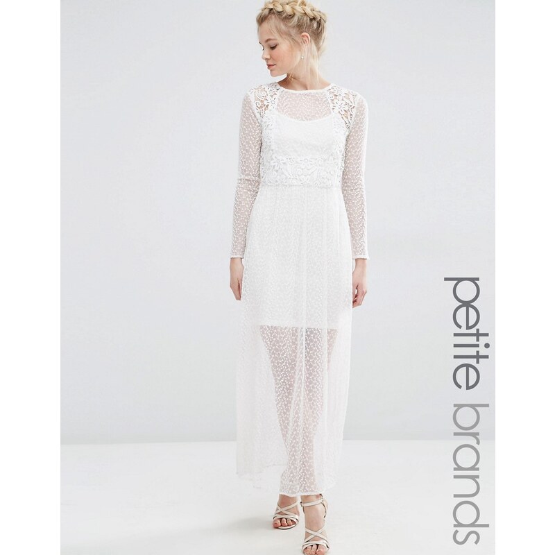 Vero Moda Petite - Robe longue en dentelle transparente mélangée - Blanc