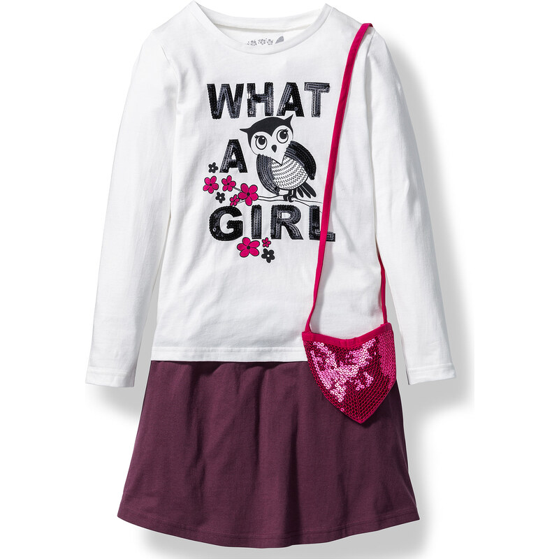 bpc bonprix collection T-shirt, jupe et petit sac violet manches courtes enfant - bonprix