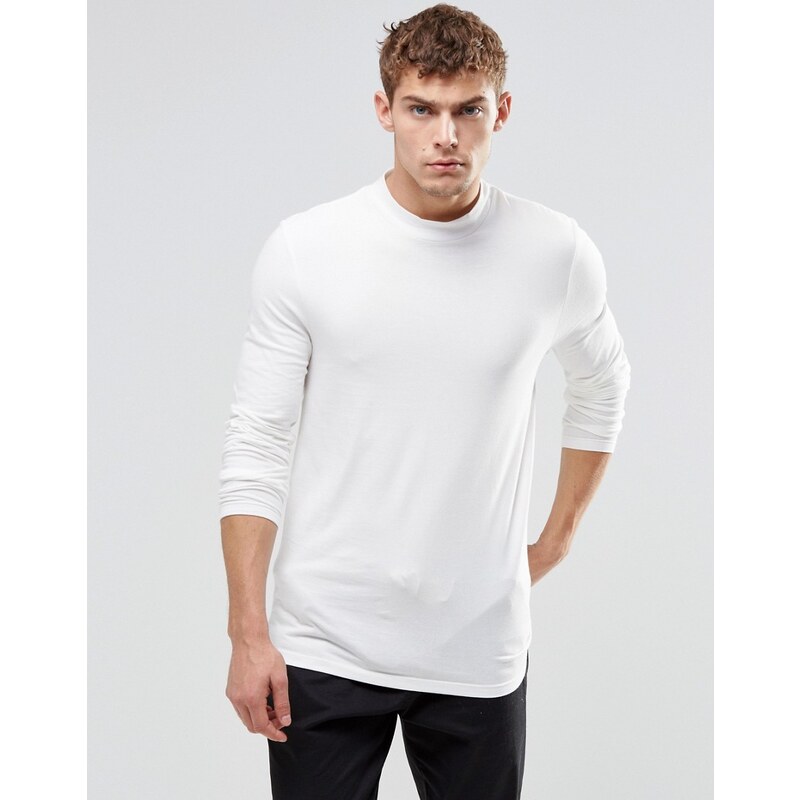 ASOS - T-shirt moulant à manches longues et col roulé - Blanc