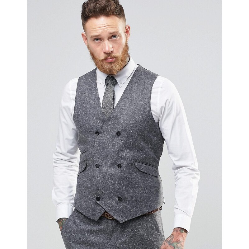 ASOS Slim Fit Waistcoat In Grey 100% Silk - Gris