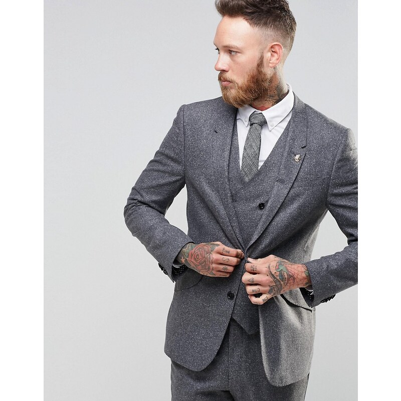 ASOS Slim Suit Jacket In Grey 100% Silk - Gris