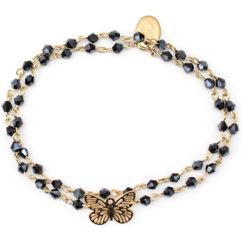Oscar Bijoux Bracelet en or Perles Noires et Papillon Laura