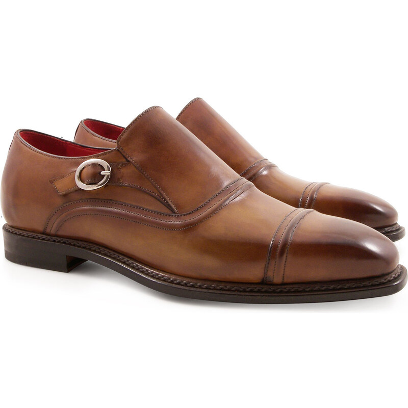 Leonardo Shoes Boucles hommes fait à la main en Italie en cuir marron