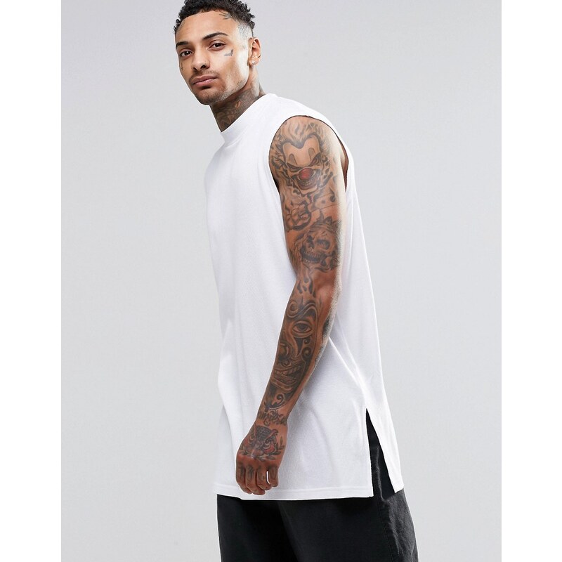 ASOS - T-shirt oversize sans manches à col roulé et fini côtelé - Blanc
