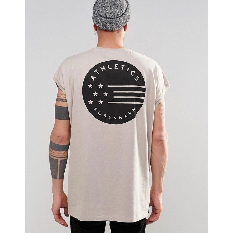 ASOS - T-shirt super oversize avec imprimé drapeau étoilé au dos - Beige - Beige