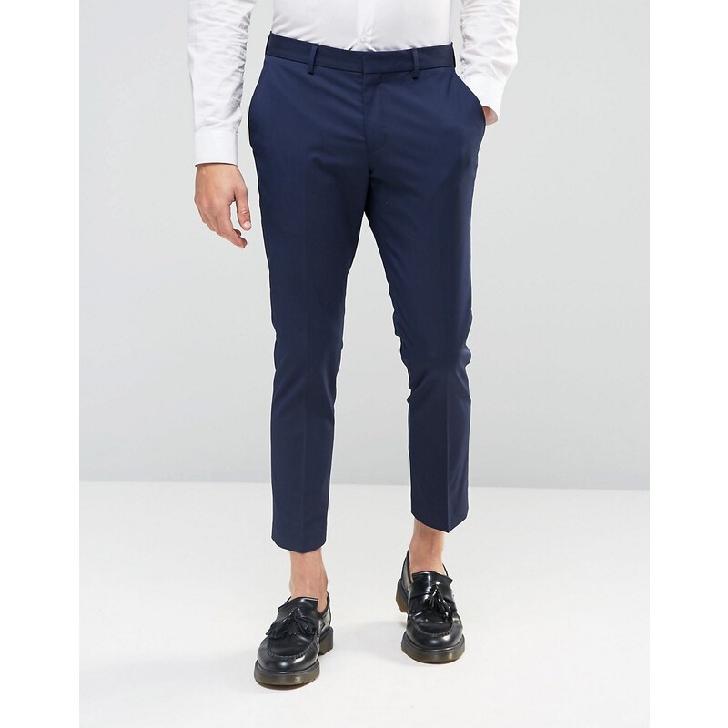 Selected Homme - Pantalon court skinny stretch - Bleu marine