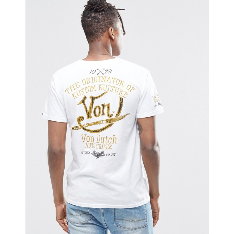 Von Dutch - T-shirt avec imprimé dans le dos - Blanc