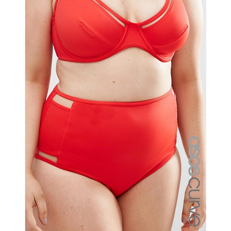 ASOS CURVE - Mix and Match - Bas de bikini taille haute avec insert en tulle - Rouge