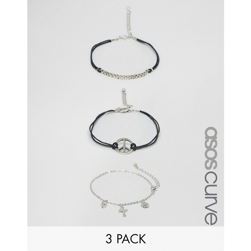 ASOS CURVE - Lot de 3 bracelets chaînes - Multi