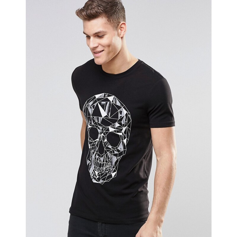 ASOS - T-shirt moulant avec imprimé tête de mort géométrique - Noir