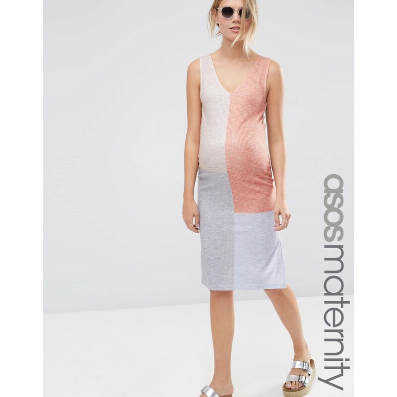 ASOS Maternity - Robe color block en côtes - Multi