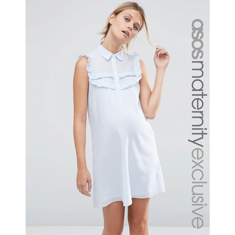 ASOS Maternity - Robe chemise rayée à volants - Multi