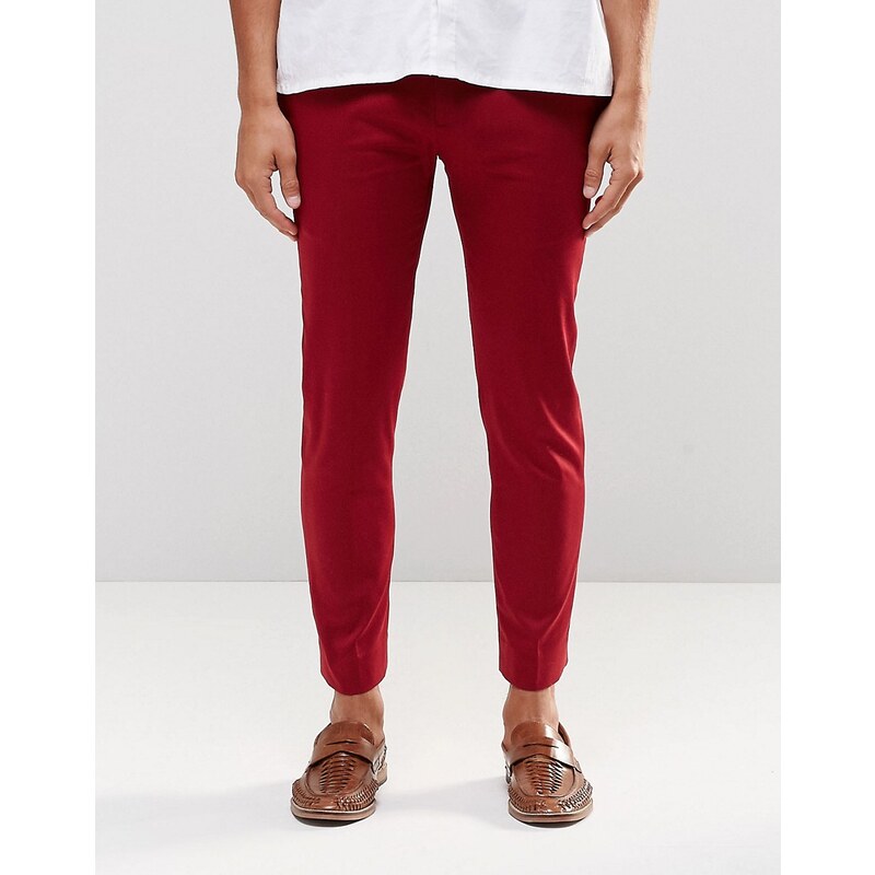 ASOS - Pantalon court super skinny en satinette de coton - Rouge - Rouge