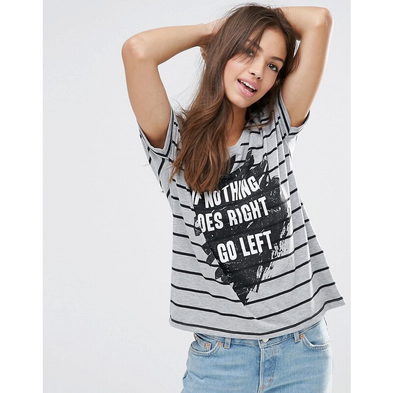 Vero Moda - Didie - T-shirt rayé avec slogan - Gris