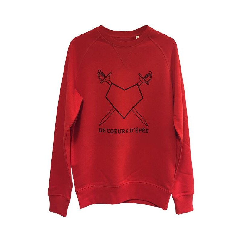 Sweat Shirt Rouge Coquelicot Imprimé - Logo De Coeur Et D'Epée
