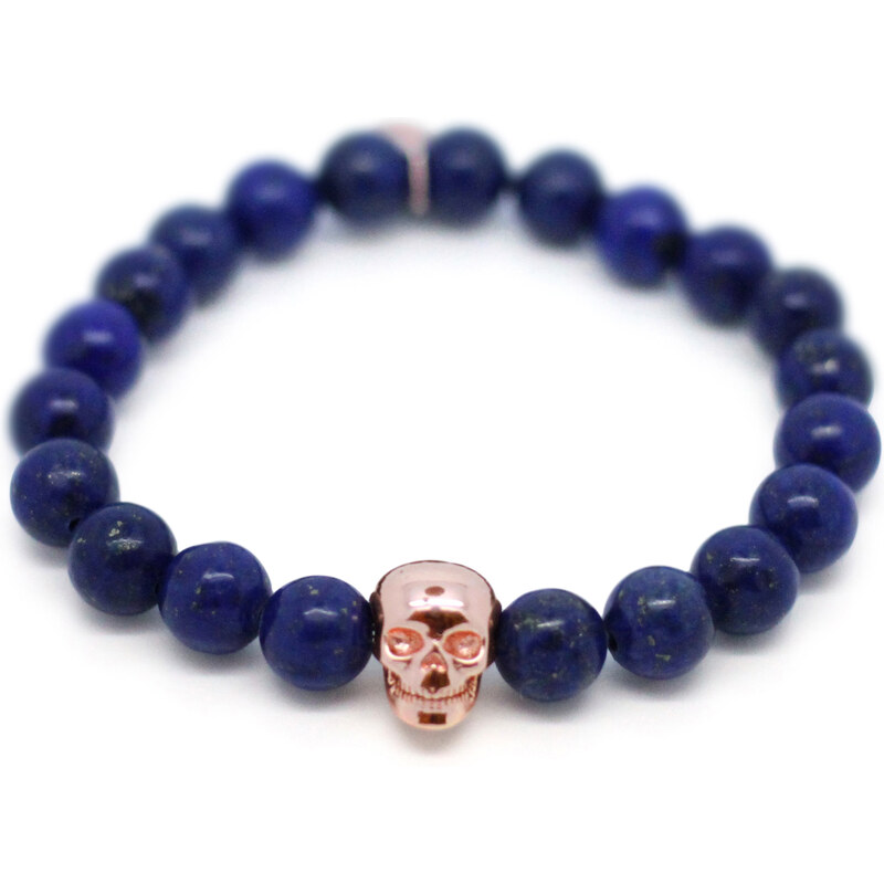 Gideon John Bracelet en Perles de Lapis Lazuli et Détail Crâne - Blue Skull