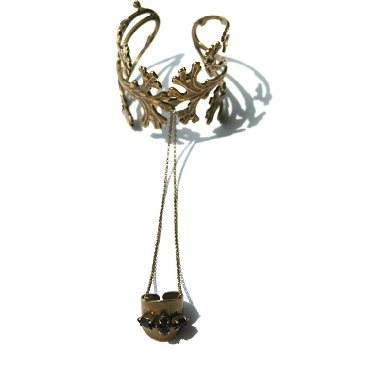 Mamishka Paris Bracelet Manchette Combiné avec Cristal Swarovski - Corail - Bronze