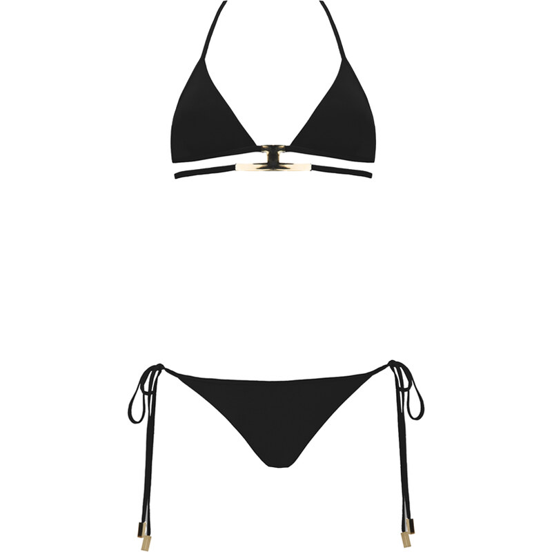 Moeva London Bikini Triangle Noir Orné d'une Plaque Dorée - Verina