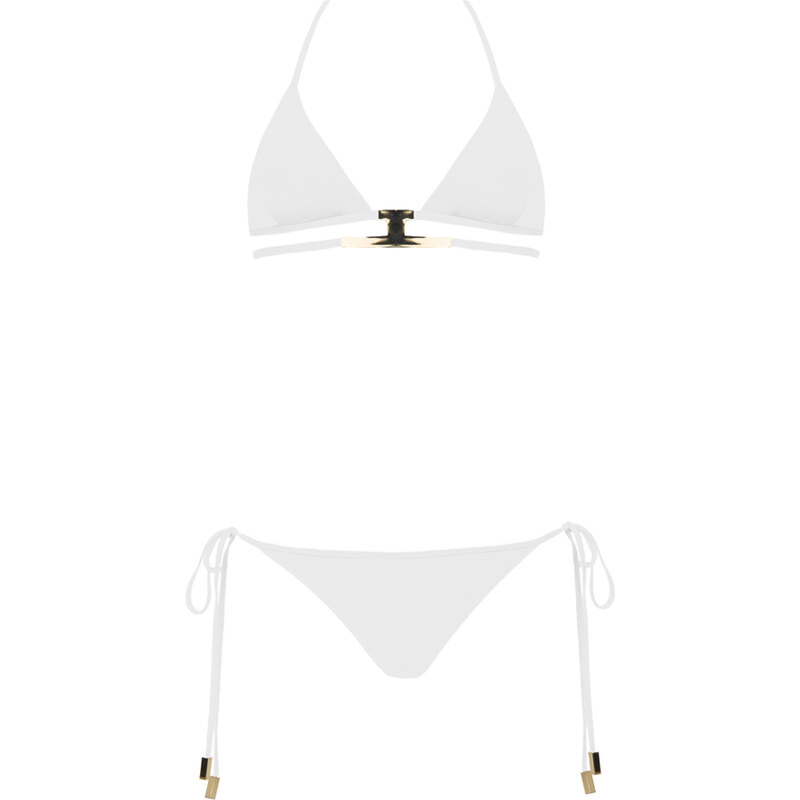 Moeva London Bikini Triangle Blanc Orné d'une Plaque Dorée - Verina