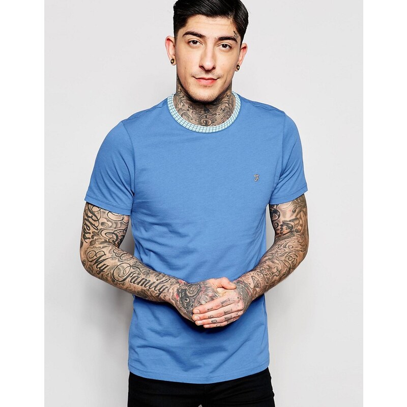 Farah - T-shirt à col côtelé contrastant - Bleu - Bleu