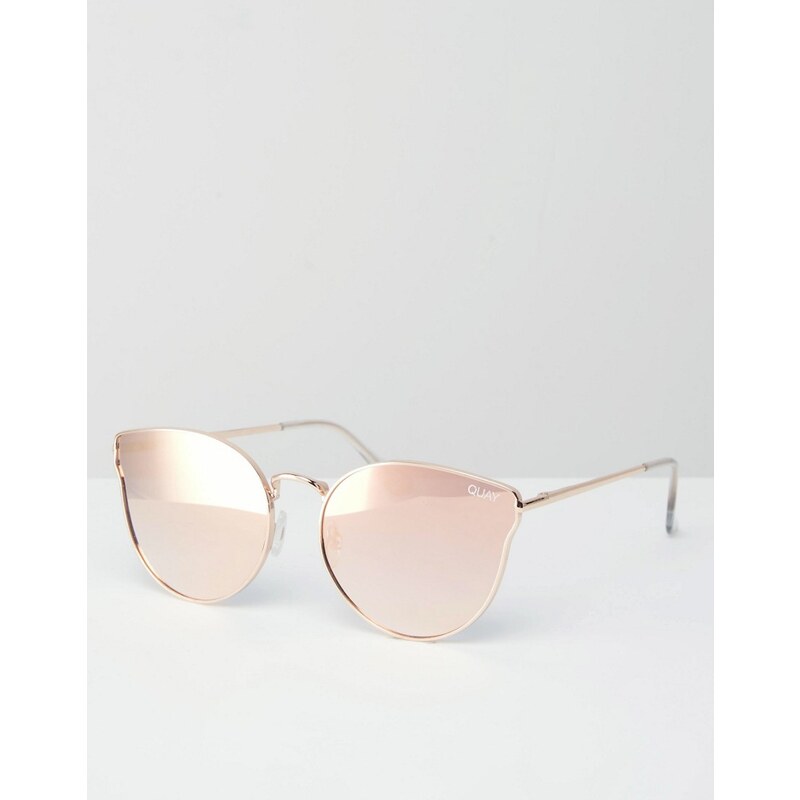 Quay Australia - All My Love - Lunettes de soleil yeux de chat en métal or rose avec verres plats effet miroir - Doré