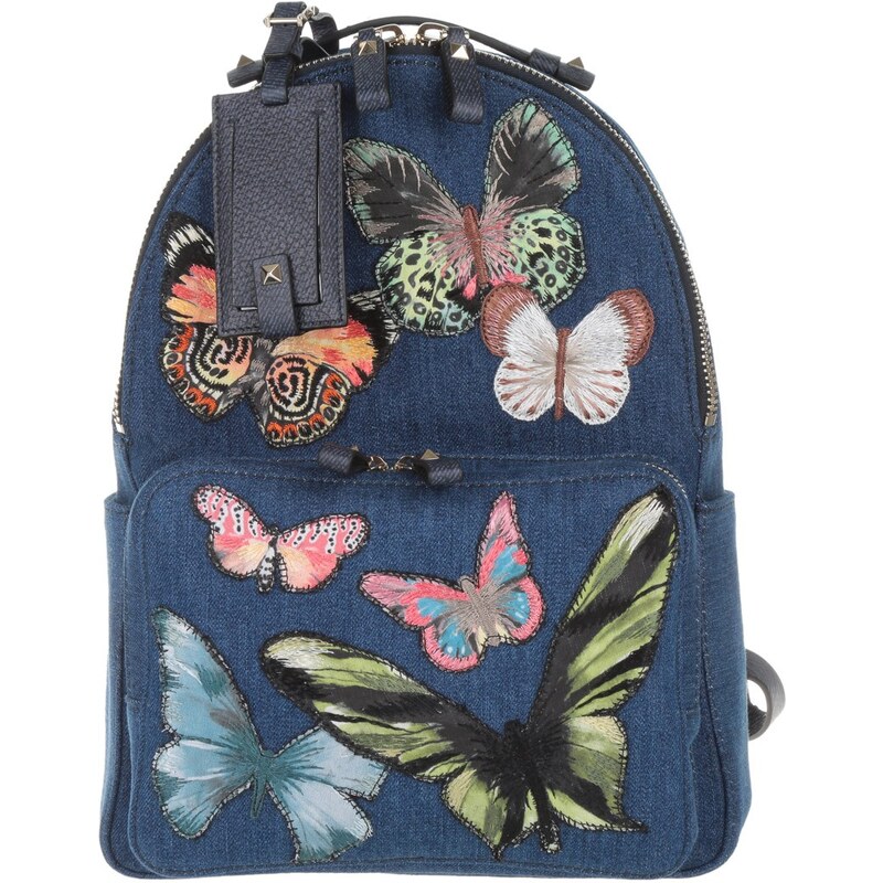 Valentino Sacs à Bandoulière, Embroidered Backpack Butterfly Light Denim en bleu