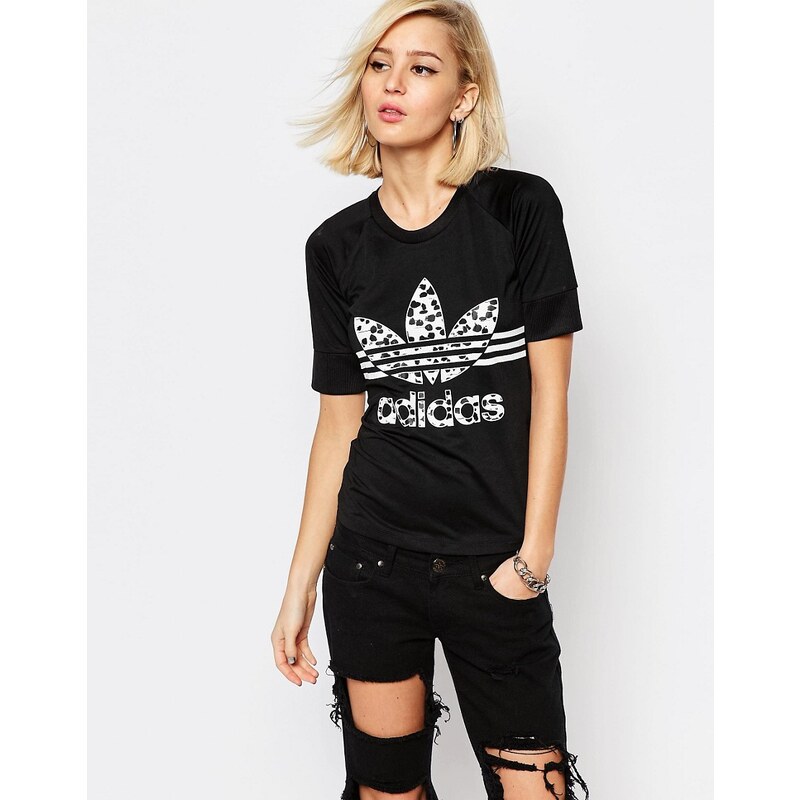 Adidas Originals - T-shirt ajusté à logo trèfle et imprimé encré - Noir
