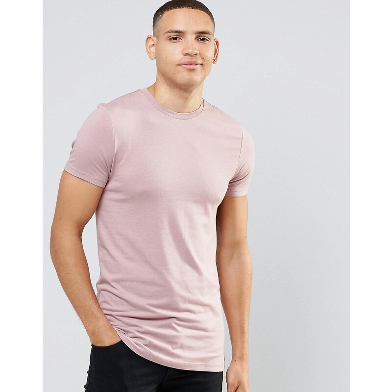 ASOS - T-shirt long moulant à col ras de cou - Rose chiné - Rose